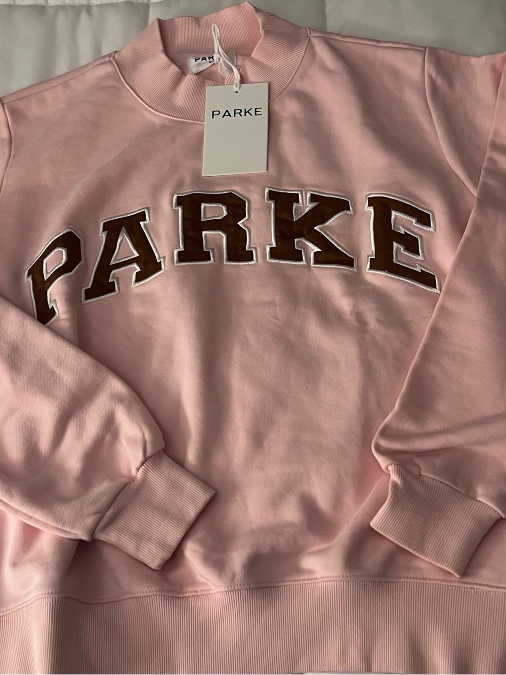 Parke Rose (pink) with Mocha (brown) lettering; NWT size S/M Rare